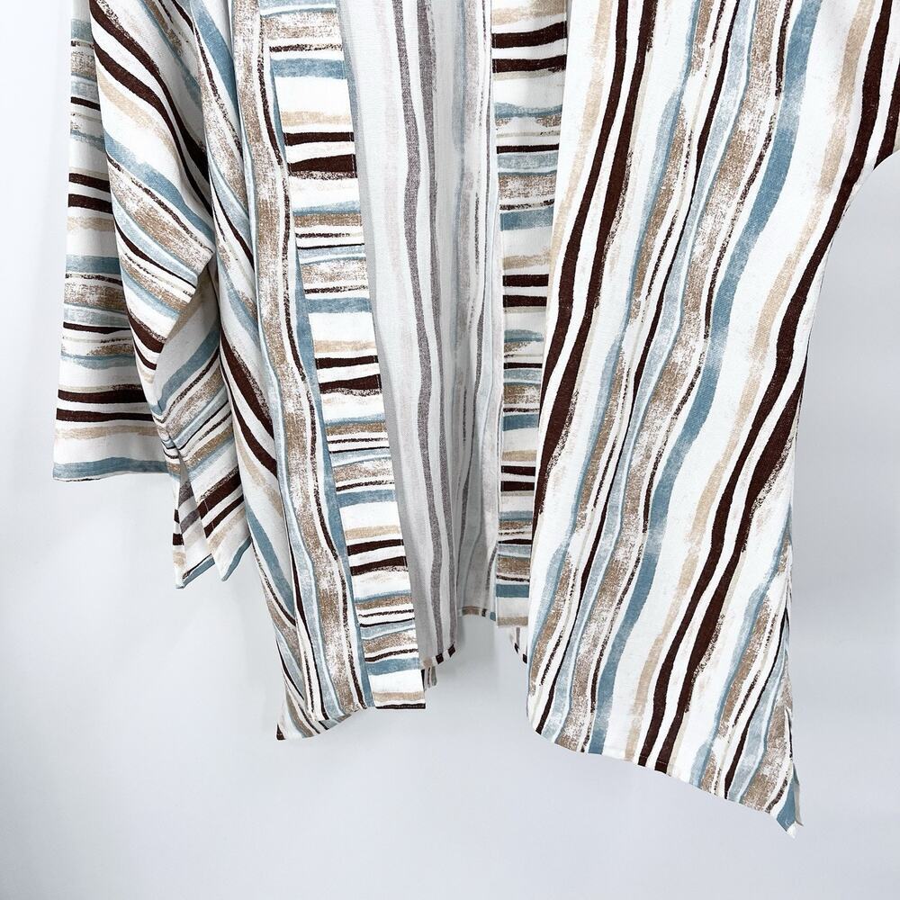 Vintage Custom OOAK Blue Brown Striped Linen Kimono Cardigan Jacket - Picture 4 of 6